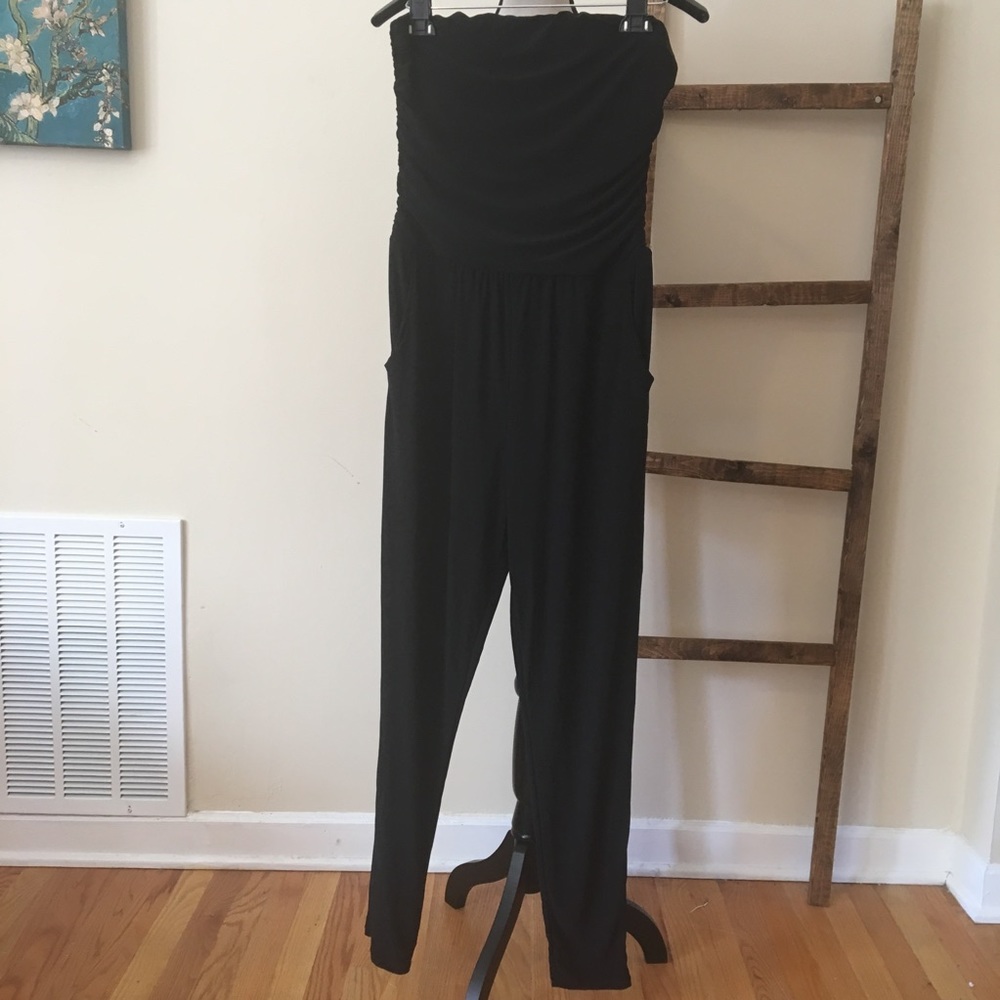 Charlotte Russe Ruched Strapless Jumpsuit - L